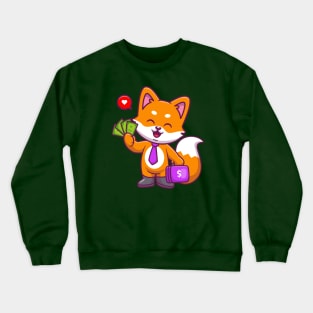 Cute Business Fox Holding Money Cartoon Crewneck Sweatshirt